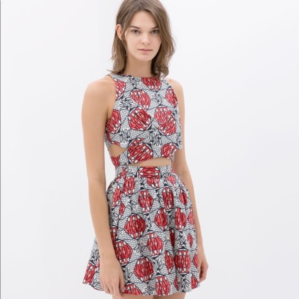 Trafaluc geometric print skater dress w/ cutouts